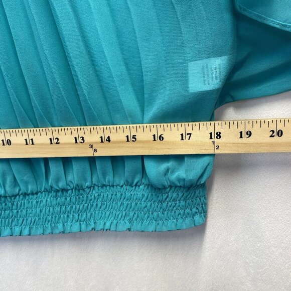 Daniel Rainn Pleated Sheer Batwing Sleeves Blouse Women Large Green Smocked Back - Picture 9 of 16